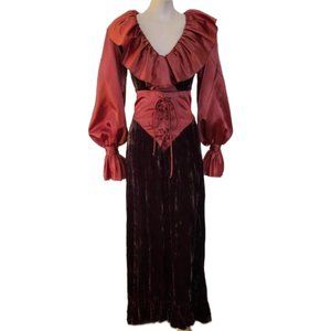 Vintage Joy Stevens Crushed Velvet Corset Lace up Prairie Dress from the 70s